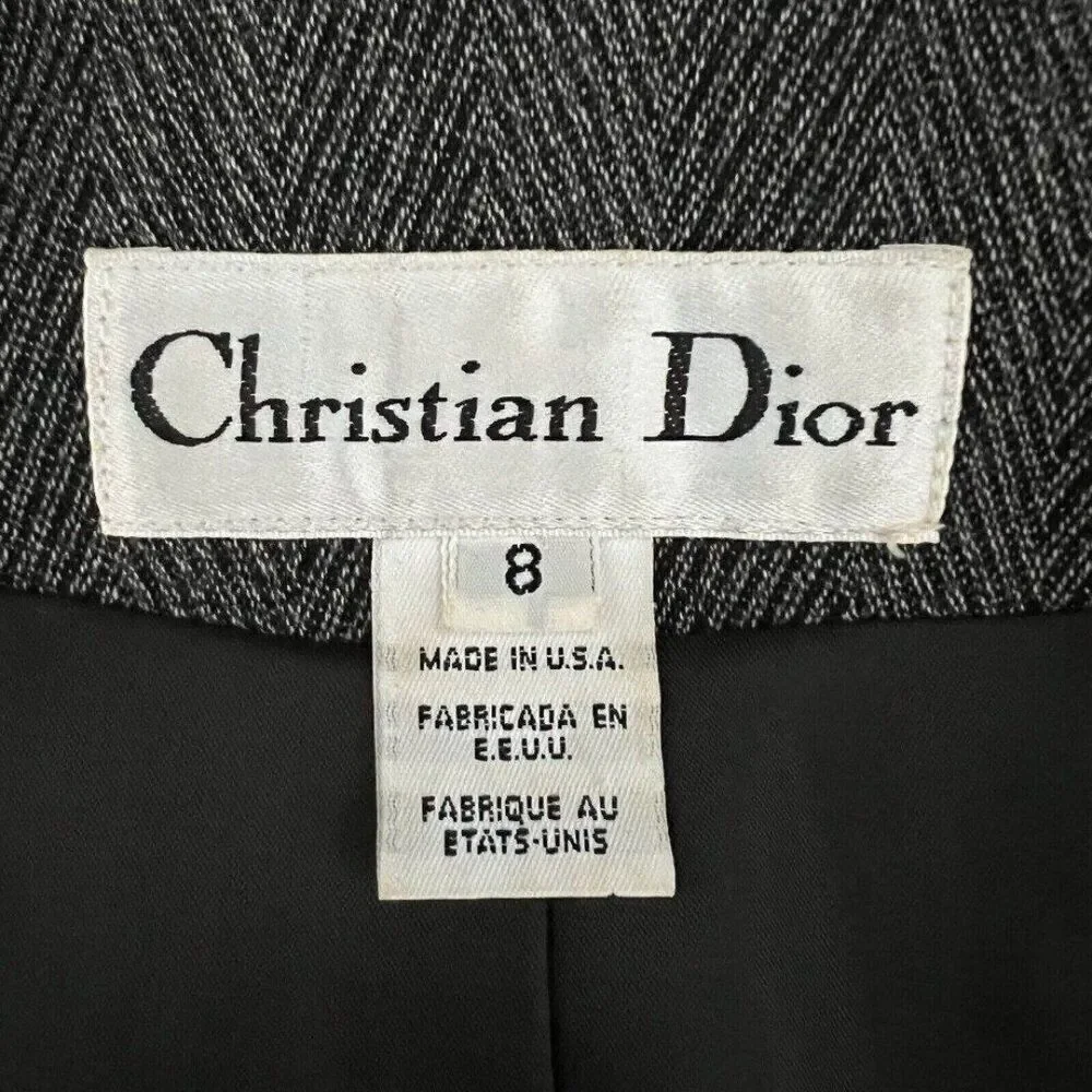 Vintage Christian Dior Women's Herringbone Jacket Size 8 Gray Worsted Wool USA